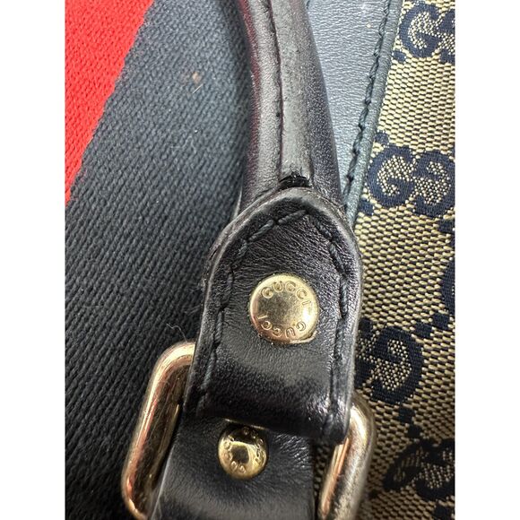Gucci Vintage Web Boston GG Canvas Navy Red Satchel Medium - FLAWS READ - Picture 7 of 13